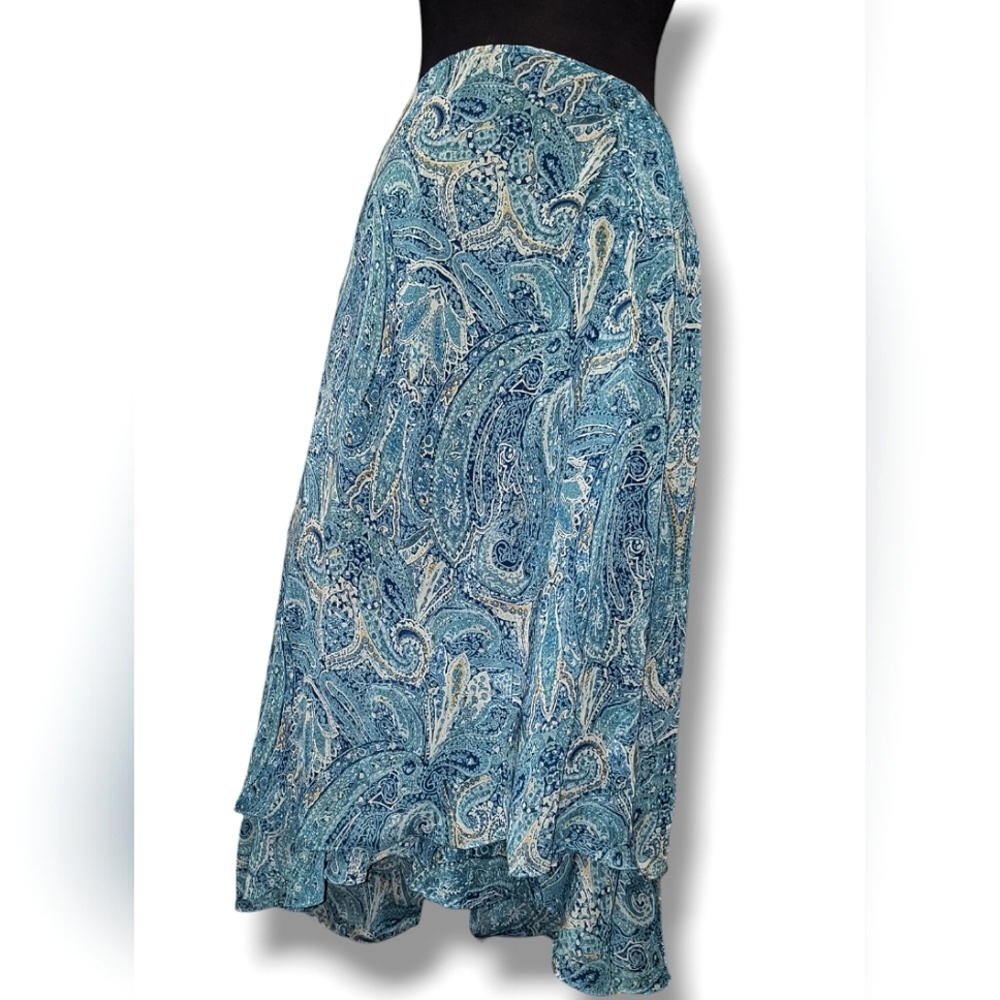 Y2K Emma James Paisley Blue Tier Ruffle Skirt Size 12